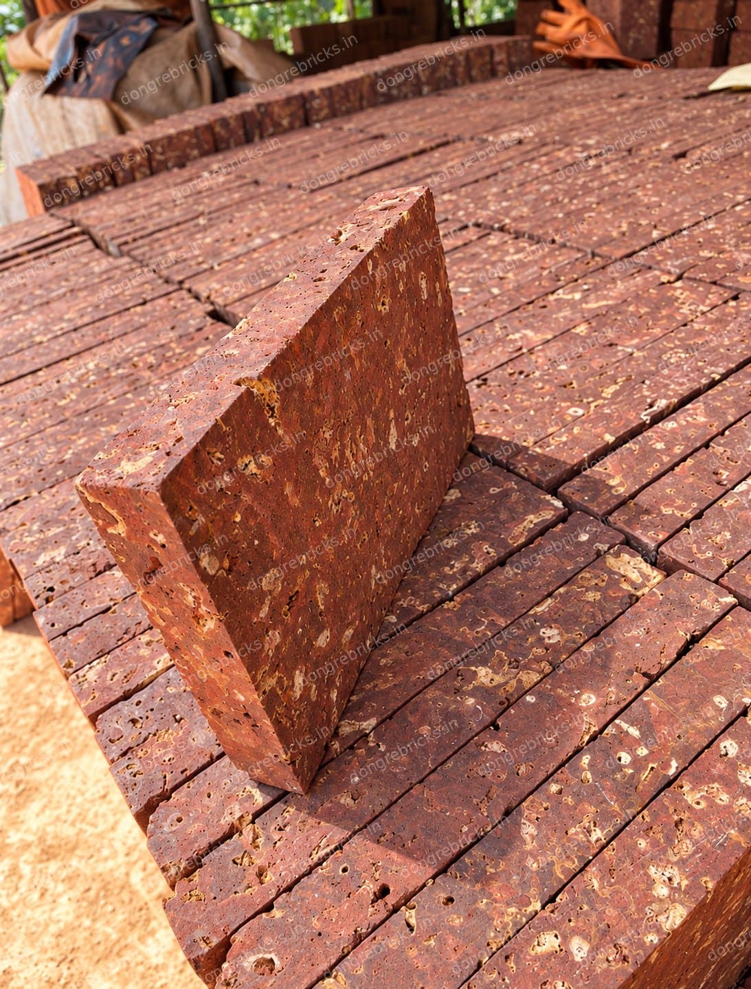 Single laterite (jambha) stone block, cut face showing its pitted texture