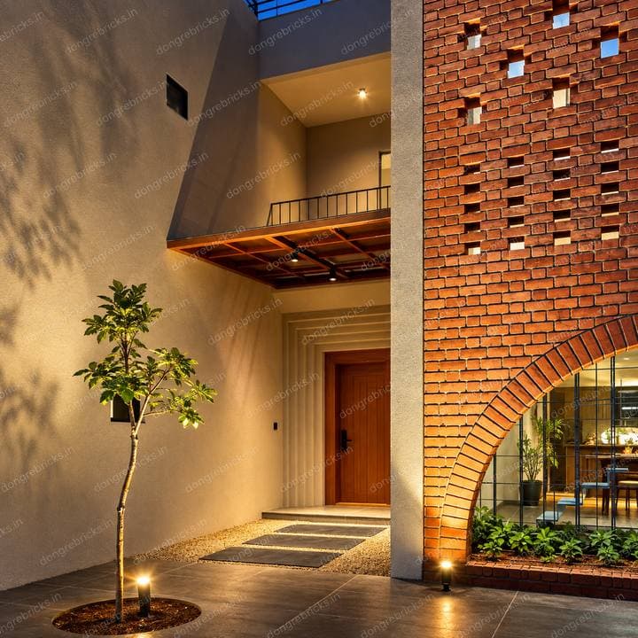 Same residence, entrance elevation with the brick arch return